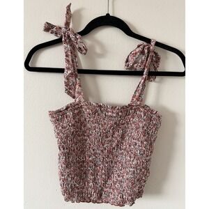 Abercrombie & Fitch Smocked Tank Top M Floral Tie Strap Crop Womens